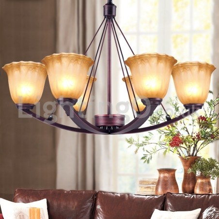 Rustic 6 bulbs Glass Lamp shade Stainless Chandelier Rustic 6 bulbs Glass Lamp shade Stainless Chandelier