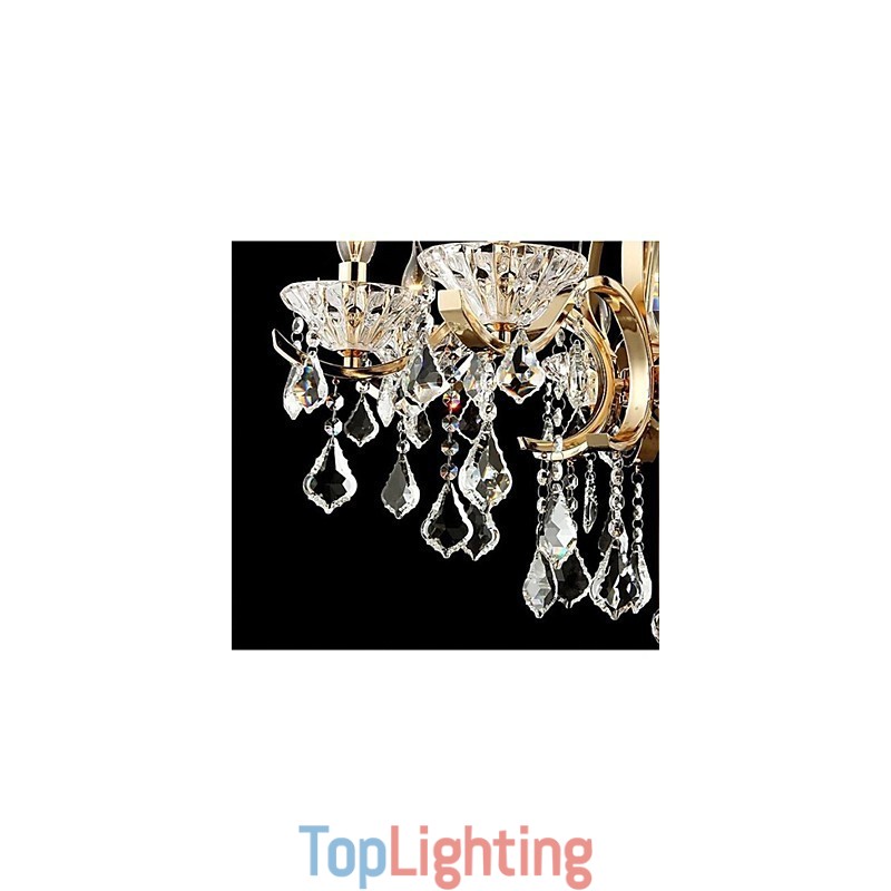 High Grade Gold Wrought Iron Crystal Chandelier 6 Lights