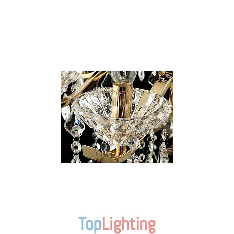High Grade Gold Wrought Iron Crystal Chandelier 6 Lights