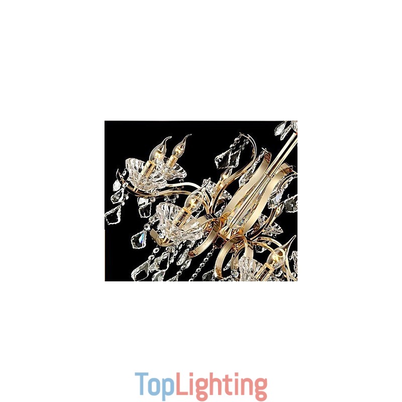 High Grade Gold Wrought Iron Crystal Chandelier 6 Lights