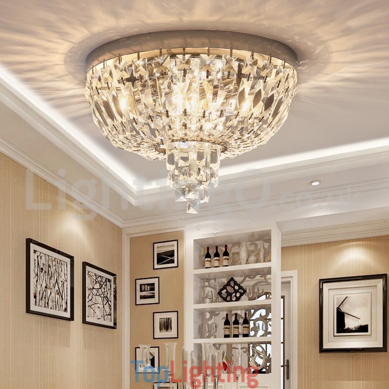Contemporary Exquisite Round Flush Mount Crystal Ceiling Lights