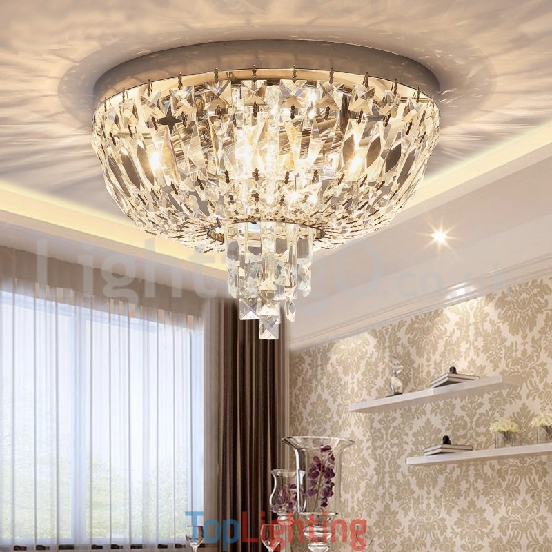 Contemporary Exquisite Round Flush Mount Crystal Ceiling Lights