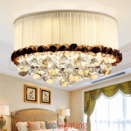 Contemporary Modern 50CM Round Flush Mount Crystal Ceiling Lights Fabric Shade Contemporary Modern 50CM Round Flush Mount Crystal Ceiling Lights Fabric Shade