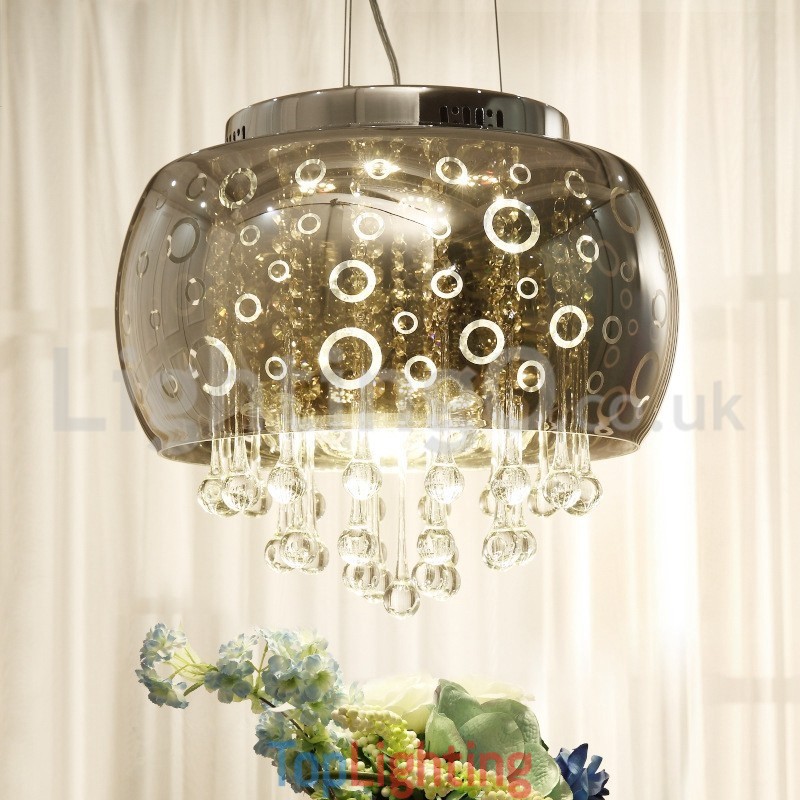 Modern 40CM Round Glass Lamp Shade Crystal Pendant Light