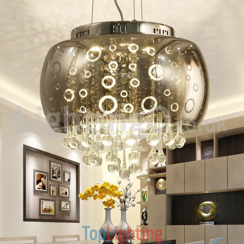Modern 40CM Round Glass Lamp Shade Crystal Pendant Light