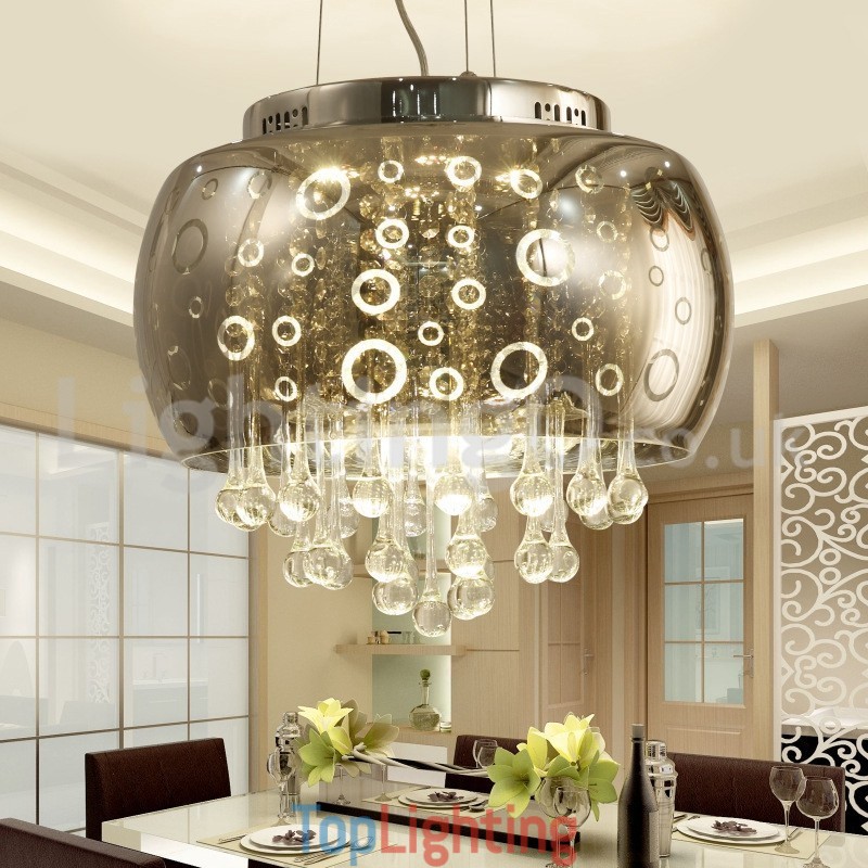 Modern 40CM Round Glass Lamp Shade Crystal Pendant Light