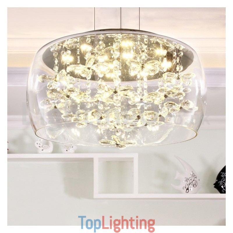 Modern 40CM 50CM Round Clear Glass Lamp Shade Crystal Pendant Light