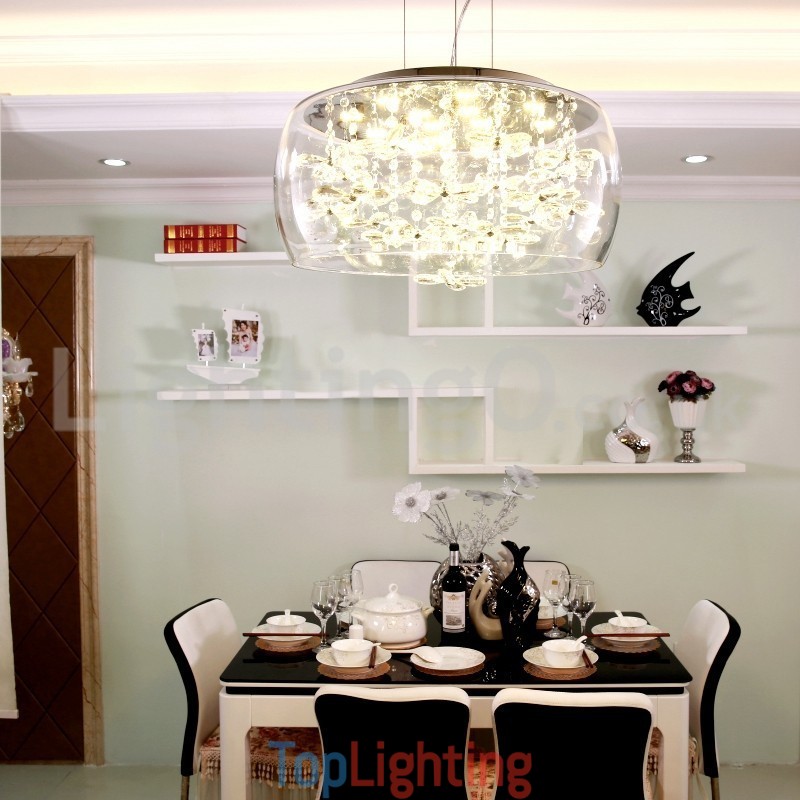 Modern 40CM 50CM Round Clear Glass Lamp Shade Crystal Pendant Light