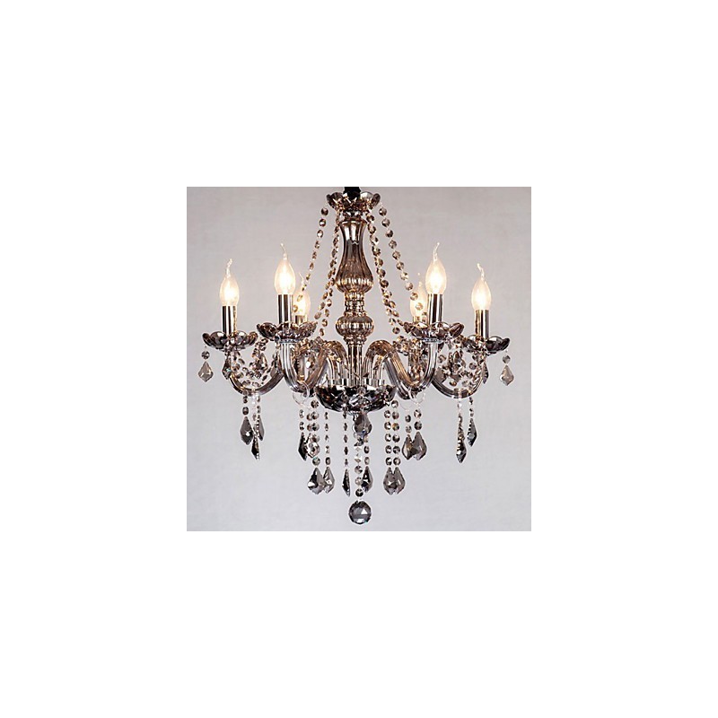 6 Lights European Crystal Chandelier In Grey Color Glass & Crystal