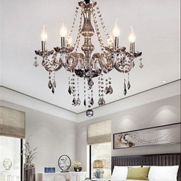 6 Lights European Crystal Chandelier In Grey Color Glass & Crystal