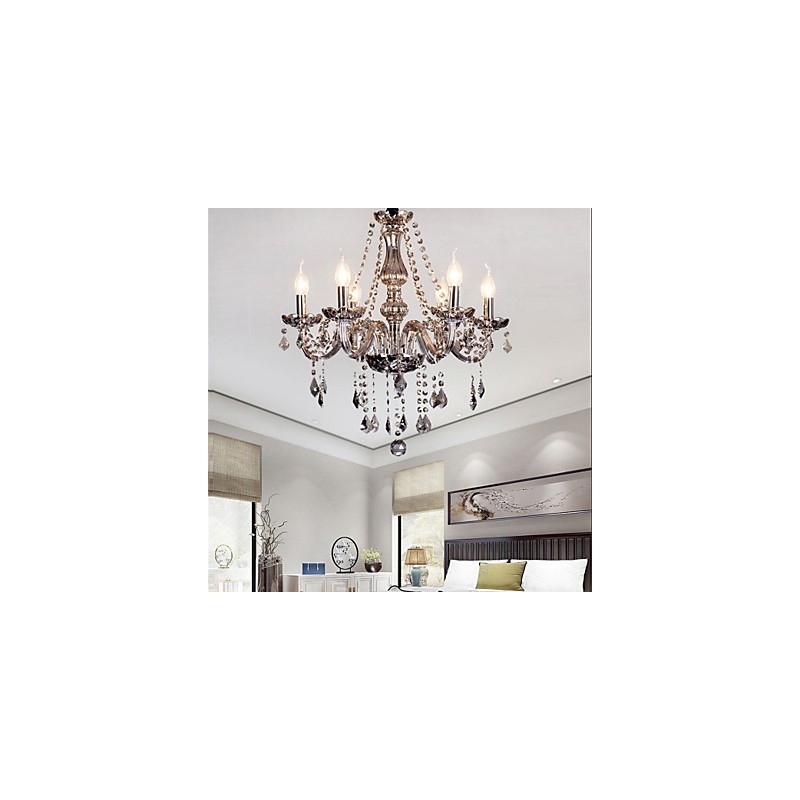 6 Lights European Crystal Chandelier In Grey Color Glass & Crystal
