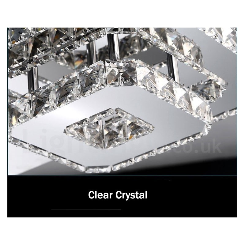 Dimmable Modern Square Crystal Flush Mounted Ceiling Lights with Remote Control