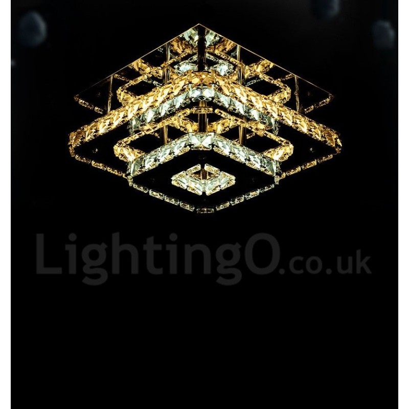Dimmable Modern Square Crystal Flush Mounted Ceiling Lights with Remote Control