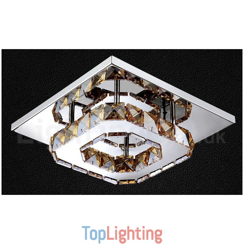 Dimmable Modern Square Crystal Flush Mounted Ceiling Lights with Remote Control