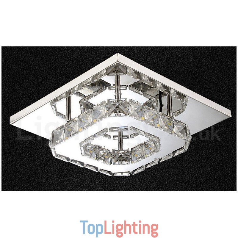 Dimmable Modern Square Crystal Flush Mounted Ceiling Lights with Remote Control