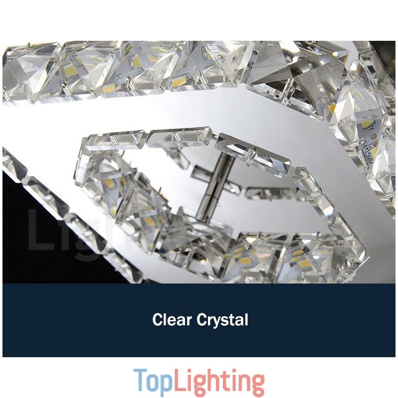 Dimmable Modern Square Crystal Flush Mounted Ceiling Lights with Remote Control
