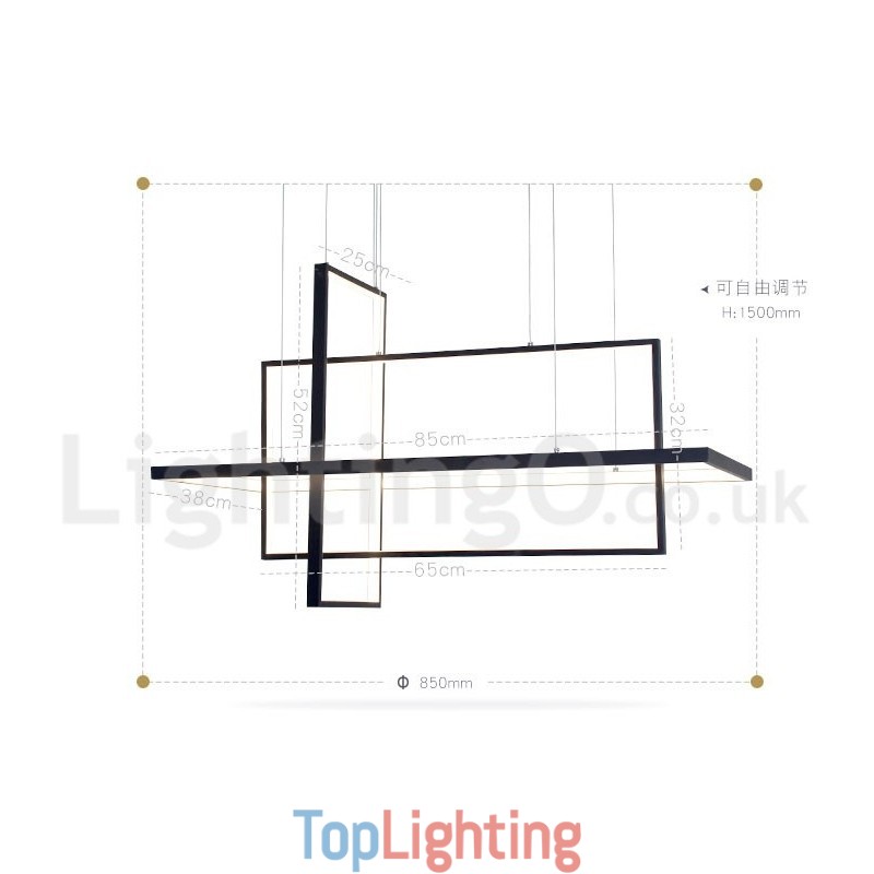 Dimmable Pendant Light with Remote Control Modern Design Three Rectangles