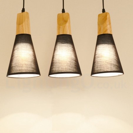 Wood Modern 1 Light 3 Lights Pendant Light with Fabric Shade Wood Modern 1 Light 3 Lights Pendant Light with Fabric Shade