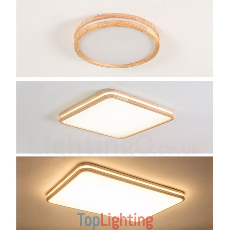 Ultra thin Round Square Rectangle Wood Ceiling Lamp Solid Wood Acrylic Shade Ceiling Lamp Nordic Style