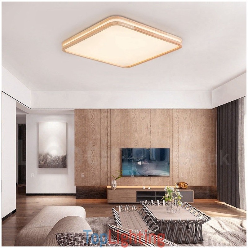 Ultra thin Round Square Rectangle Wood Ceiling Lamp Solid Wood Acrylic Shade Ceiling Lamp Nordic Style
