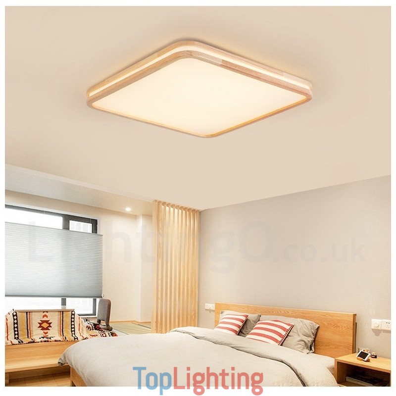 Ultra thin Round Square Rectangle Wood Ceiling Lamp Solid Wood Acrylic Shade Ceiling Lamp Nordic Style