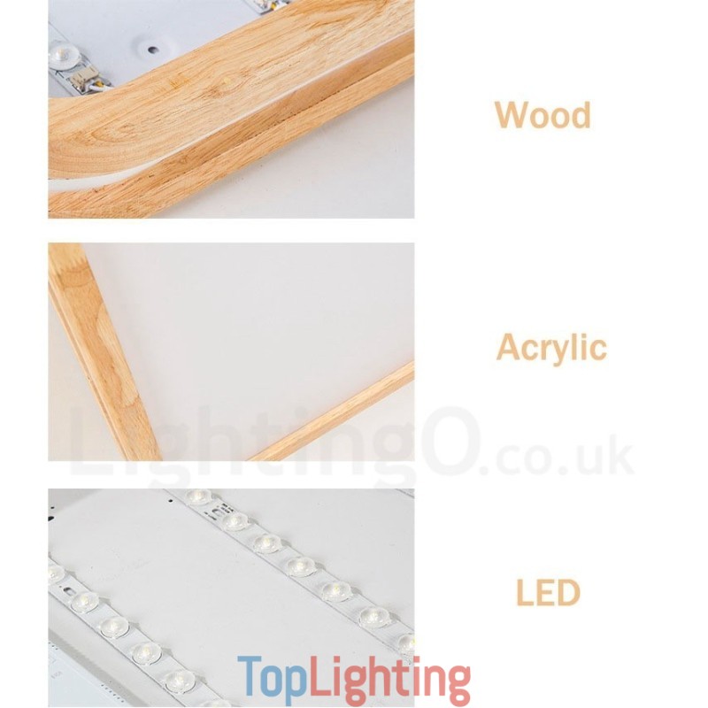 Ultra thin Round Square Rectangle Wood Ceiling Lamp Solid Wood Acrylic Shade Ceiling Lamp Nordic Style