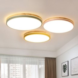 Dimmable Ultra thin Multi Colours Round Wood Ceiling Light with Acrylic Shade Ceiling Lamp Nordic Style