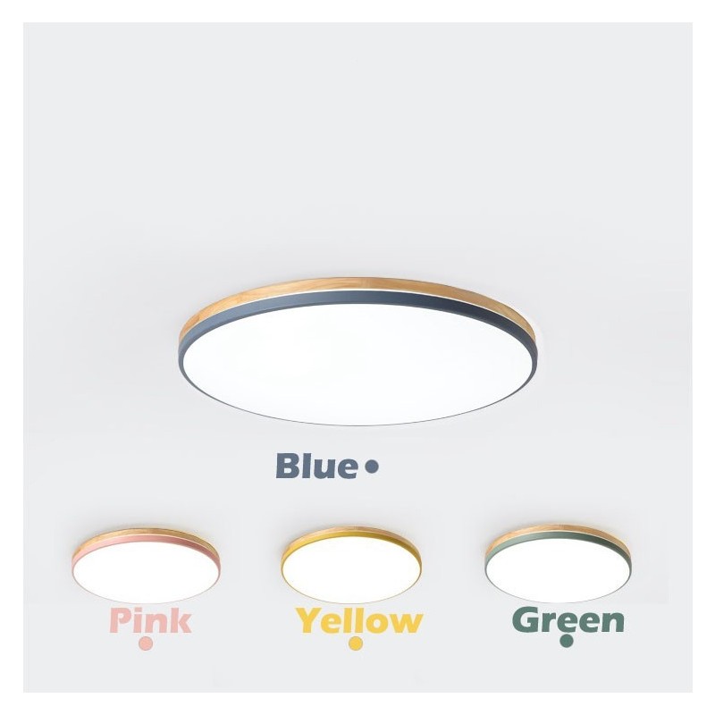 Dimmable Ultra thin Multi Colours Round Wood Ceiling Light with Acrylic Shade Ceiling Lamp Nordic Style