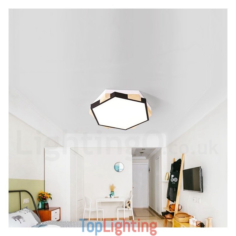 Dimmable Multi Colours Hexagon Wood Ceiling Light with Acrylic Shade Ceiling Lamp Nordic Style