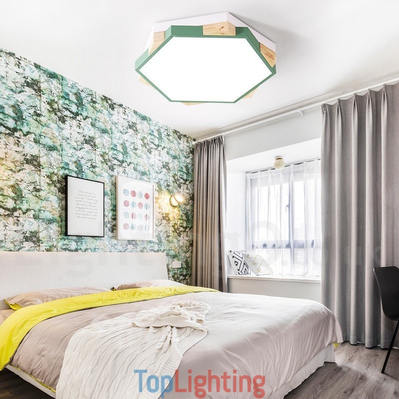 Dimmable Multi Colours Hexagon Wood Ceiling Light with Acrylic Shade Ceiling Lamp Nordic Style
