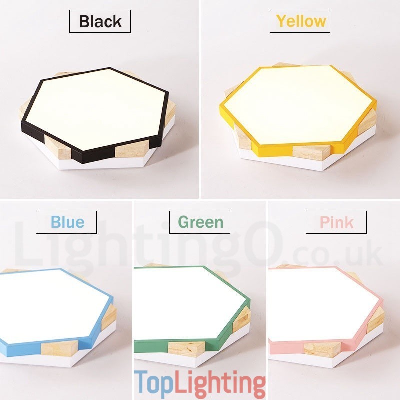 Dimmable Multi Colours Hexagon Wood Ceiling Light with Acrylic Shade Ceiling Lamp Nordic Style