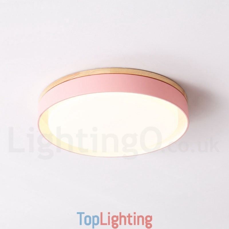 Dimmable Multi Colours Circular Wood Ceiling Light with Acrylic Shade Ceiling Lamp Nordic Style