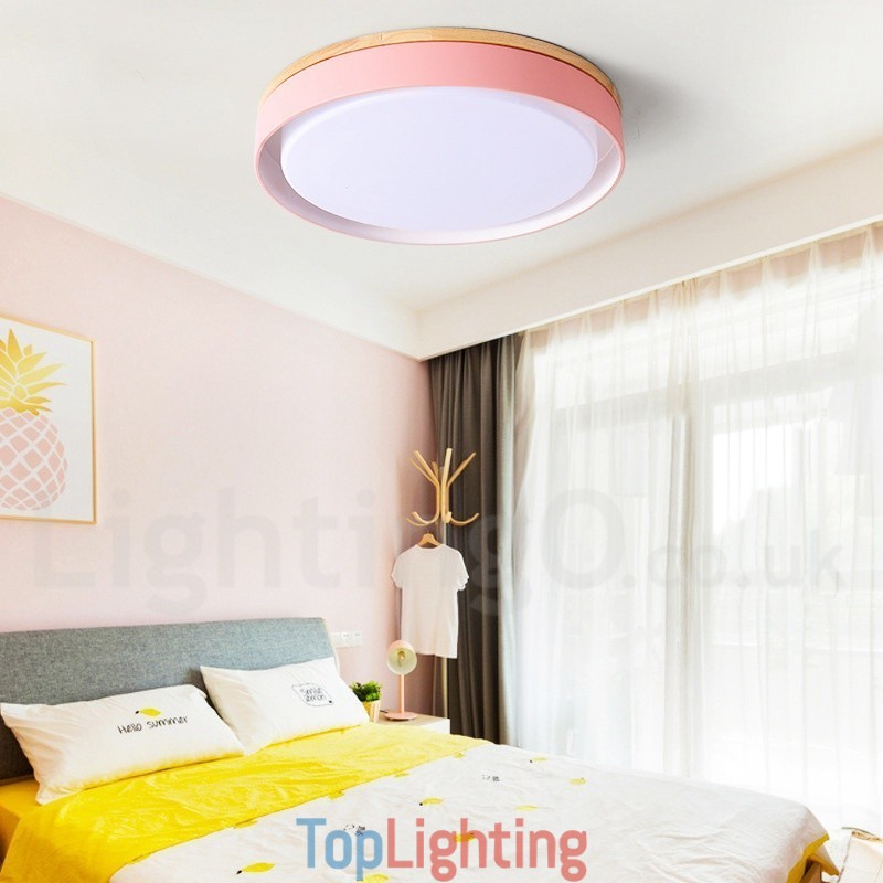 Dimmable Multi Colours Circular Wood Ceiling Light with Acrylic Shade Ceiling Lamp Nordic Style