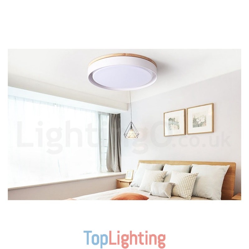 Dimmable Multi Colours Circular Wood Ceiling Light with Acrylic Shade Ceiling Lamp Nordic Style