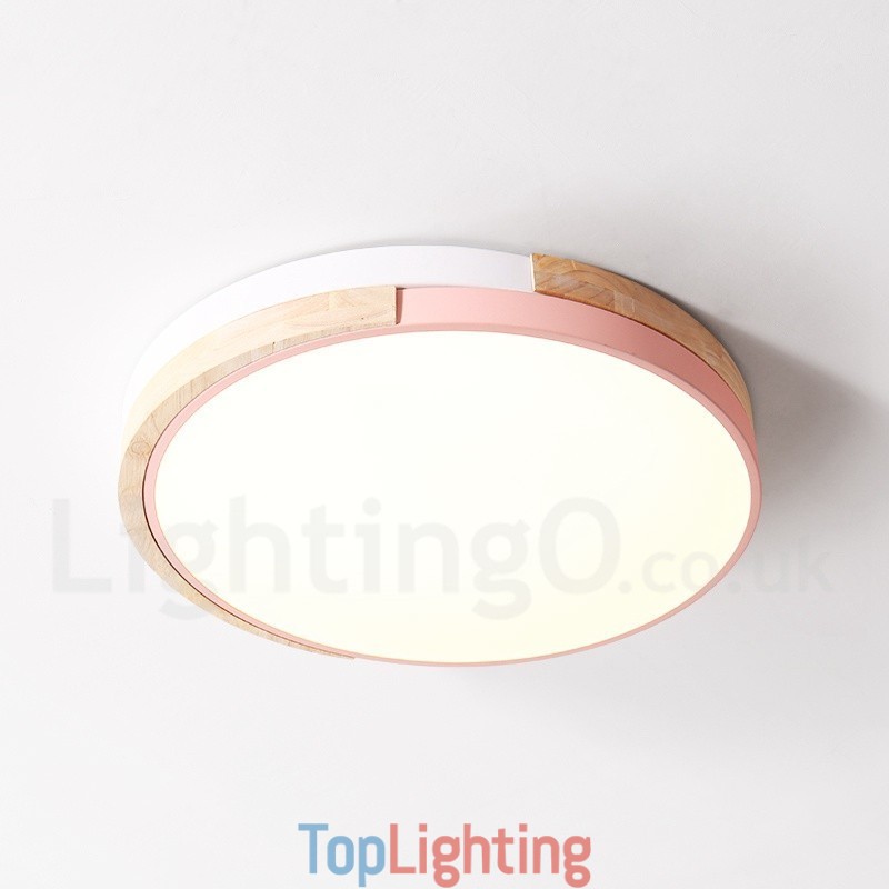 Dimmable Multi Colours Round Wood Ceiling Light with Acrylic Shade Ceiling Lamp Nordic Style
