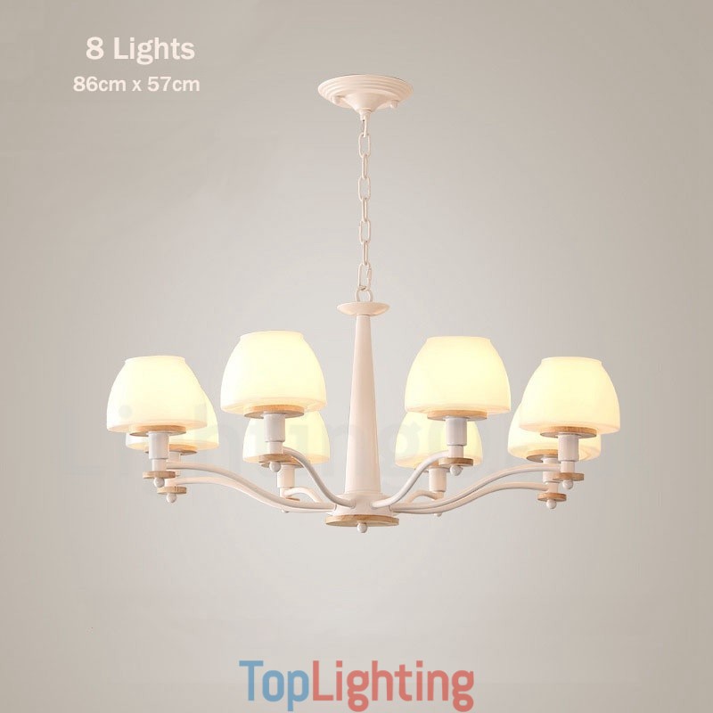 6 Light 8 Light Multi Colours Macaron Wood Pendant Light with Glass Shades Chandelier Nordic Style