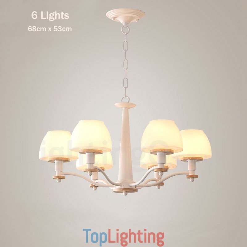 6 Light 8 Light Multi Colours Macaron Wood Pendant Light with Glass Shades Chandelier Nordic Style