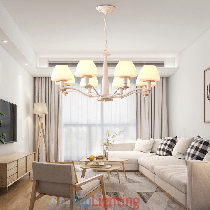 6 Light 8 Light Multi Colours Macaron Wood Pendant Light with Glass Shades Chandelier Nordic Style