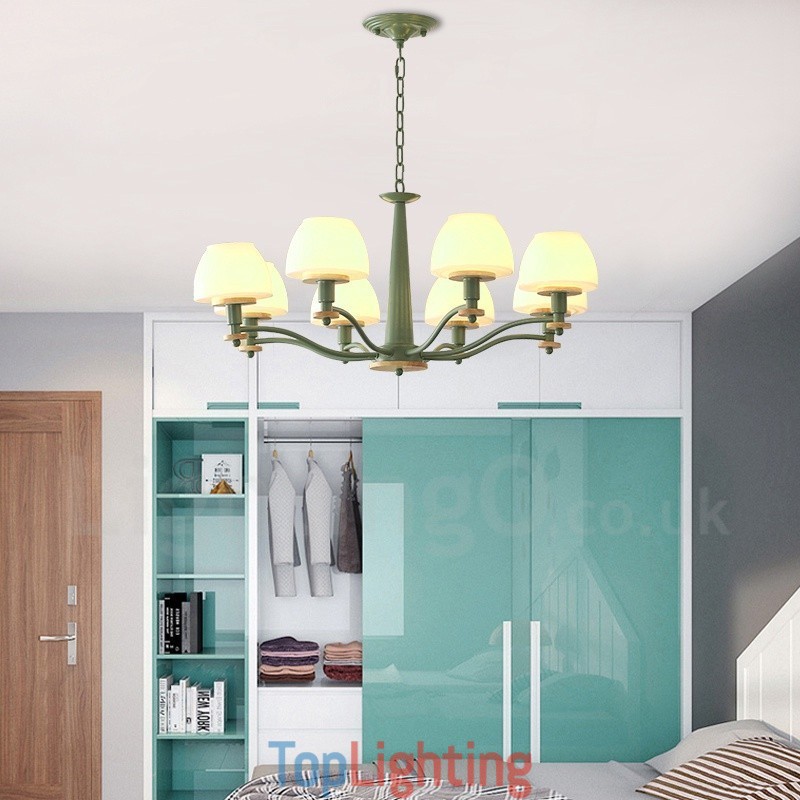 6 Light 8 Light Multi Colours Macaron Wood Pendant Light with Glass Shades Chandelier Nordic Style