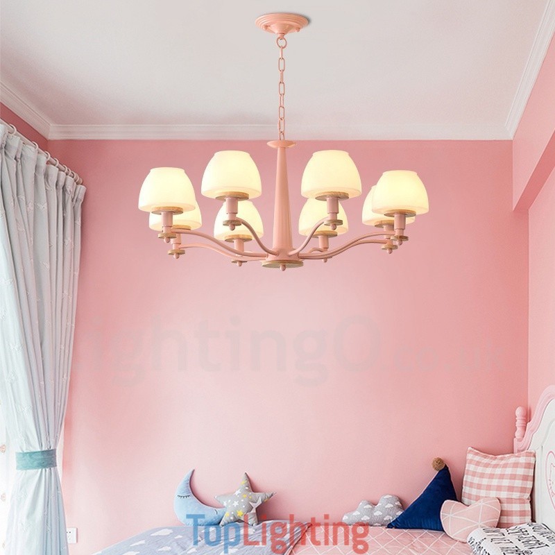 6 Light 8 Light Multi Colours Macaron Wood Pendant Light with Glass Shades Chandelier Nordic Style