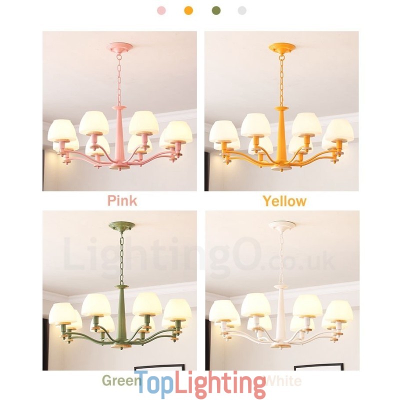 6 Light 8 Light Multi Colours Macaron Wood Pendant Light with Glass Shades Chandelier Nordic Style