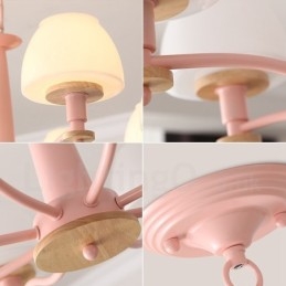 6 Light 8 Light Multi Colours Macaron Wood Pendant Light with Glass Shades Chandelier Nordic Style