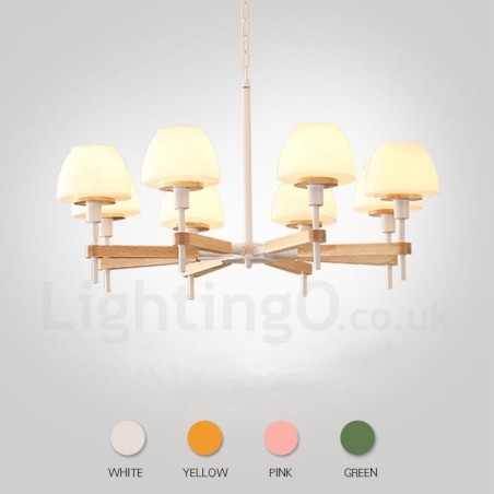 6 Light 8 Light Multi Colours Macaron Wood Pendant Light with Glass Shades Chandelier Nordic Style 6 Light 8 Light Multi Colours Macaron Wood Pendant Light with Glass Shades Chandelier Nordic Style
