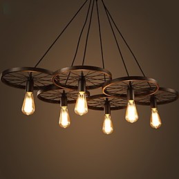 Lighting Industrial Loft Style Wrought Iron Chandelier Cafe Wheel Chandelier