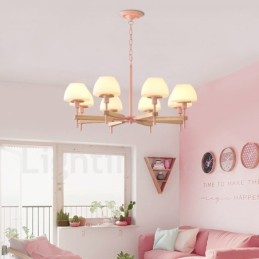 6 Light 8 Light Multi Colours Macaron Wood Pendant Light with Glass Shades Chandelier Nordic Style