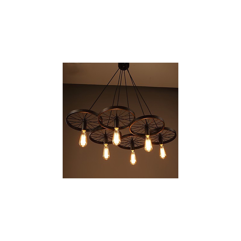 Lighting Industrial Loft Style Wrought Iron Chandelier Cafe Wheel Chandelier