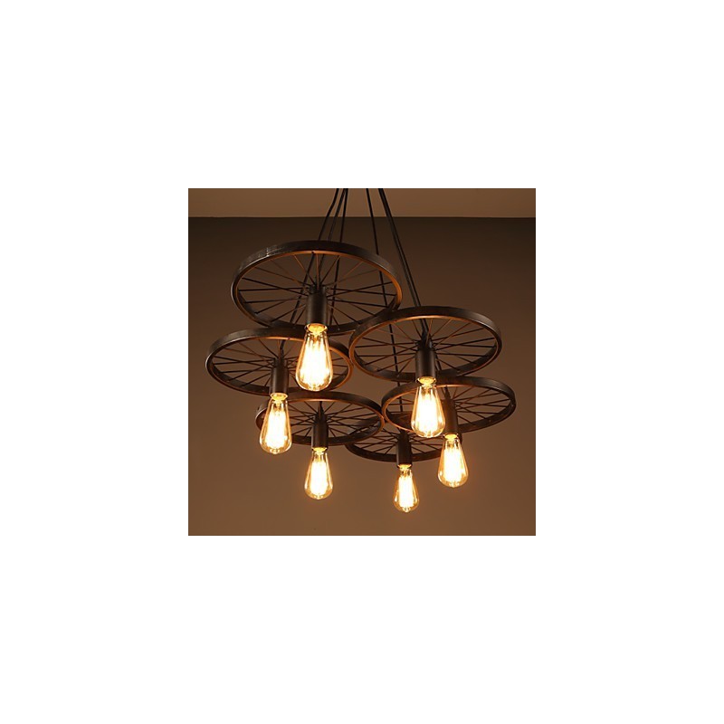 Lighting Industrial Loft Style Wrought Iron Chandelier Cafe Wheel Chandelier