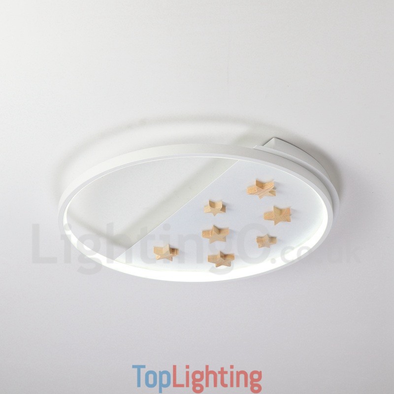 Dimmable White Stars Round Wood Ceiling Light Ultrathin Ceiling Lamp Also Can Be Used As Wall Light