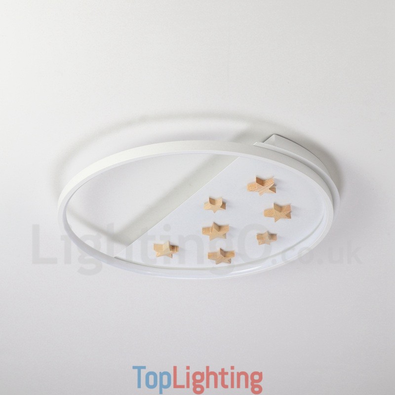 Dimmable White Stars Round Wood Ceiling Light Ultrathin Ceiling Lamp Also Can Be Used As Wall Light