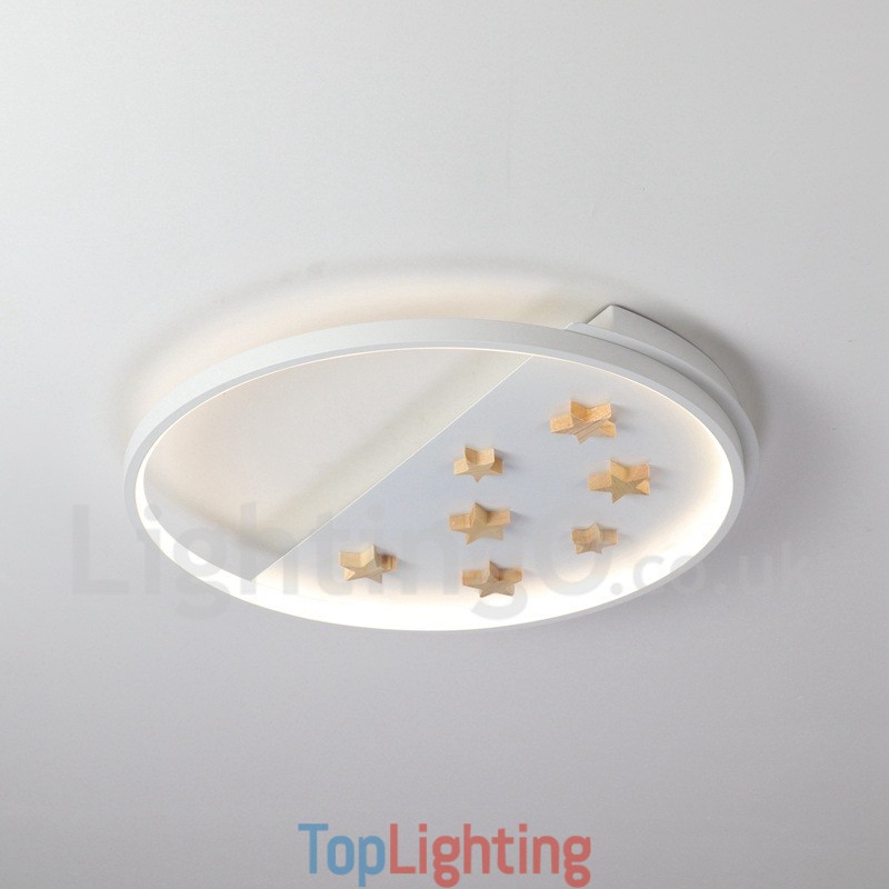 Dimmable White Stars Round Wood Ceiling Light Ultrathin Ceiling Lamp Also Can Be Used As Wall Light